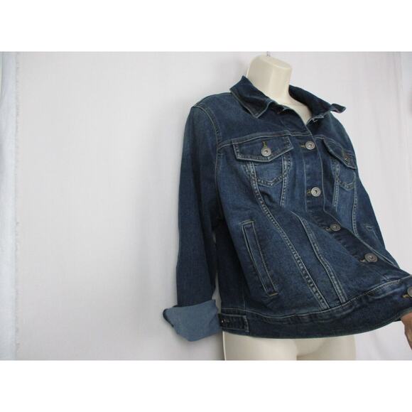 Torrid Denim Trucker Jacket 1 Blue Jean Dark Distress Wash Stretch 1X 14 16 NEW - Picture 4 of 15